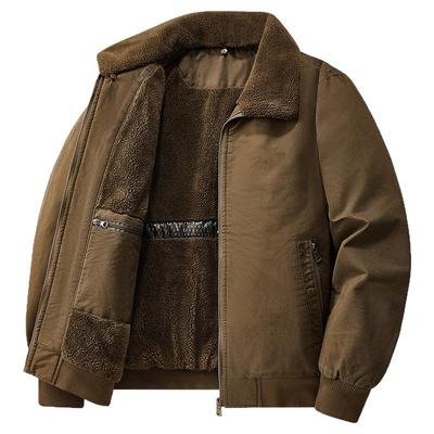 翻领羊羔绒棉服纯棉棉衣男休闲大码工装外套加绒加厚男装冬装上衣