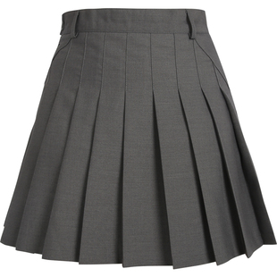 怪力酱美式灰色百褶裙女秋冬学院jk防走光高腰短款西装a字半身裙