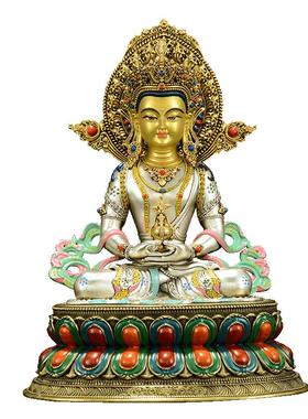 藏式7寸彩绘常寿佛铜雕像摆件