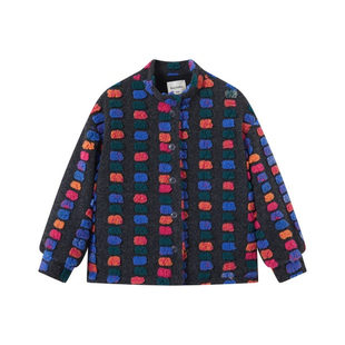 senbaby童装女童撞色毛呢外套冬季新年款儿童加绒洋气个性外套