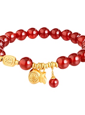 阿吉豆手链女款S925银红玛瑙手串