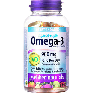 加拿大伟博webber naturals omega-3深海鱼油软胶囊1425mg*200粒