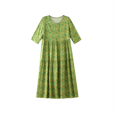 棉绸连衣裙女夏季薄款大码宽松家居服睡衣休闲中老年妈妈绵绸睡裙