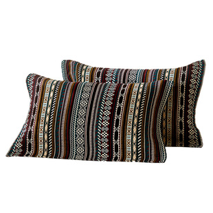 日式纯棉纱布A类简约条纹格子枕巾一对装高档单人100全棉枕头盖巾