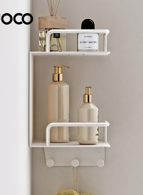 UOCO由可奶油白色浴室置物架卫生间转角收纳架免打孔角位双层挂件