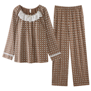 带胸垫睡衣女春秋纯棉长袖女款2025新款高级感女式秋冬家居服套装