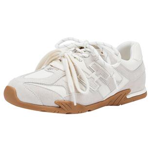 热风运动休闲鞋女款2025年冬季新款薄底百搭德训鞋米色通勤女鞋子