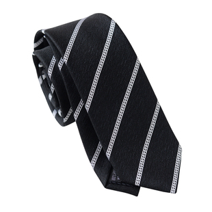 黑白斜纹男士领带正装休闲韩版职业上班免打黑色时尚百搭窄版手系