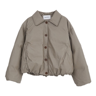 北欧时刻复古PU皮白鸭绒短款羽绒服女冬季保暖翻领加厚外套面包服