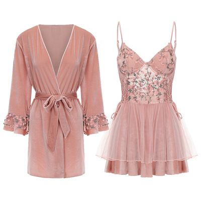 法式轻奢甜美纯欲风丝绒吊带睡裙