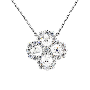 HW四叶草18K白金项链名媛同款Loop套链铂金满钻人工培育钻石吊坠