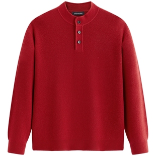 【商场同款】太平鸟男装 休闲毛衫亨利领纯色时尚羊毛衫B2EBG1129