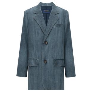 COCOBELLA砂洗炒色亚麻西装女松弛感穿搭牛仔色毛边外套SI3023