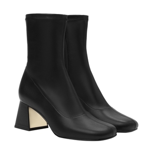 CHARLES&KEITH春季女靴CK1-90580175方头粗跟拉链弹力瘦瘦靴女