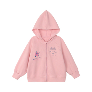 小O宝童装 宝宝卫衣外套女连帽落肩2026春秋装女童后背图案开衫