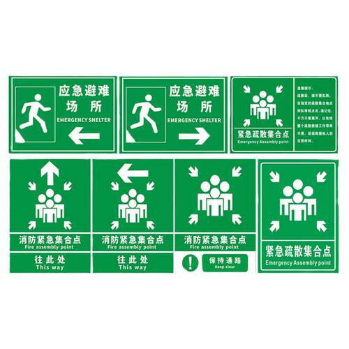 紧急疏散集合点 消防疏散指示标志 应急避难场所 地下防空洞标识标志 立柱式铝板折边反光标牌定制