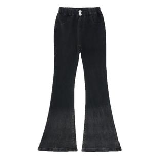 女童加绒裤子冬季2025新款中大童弹力喇叭长裤加厚秋冬儿童牛仔裤