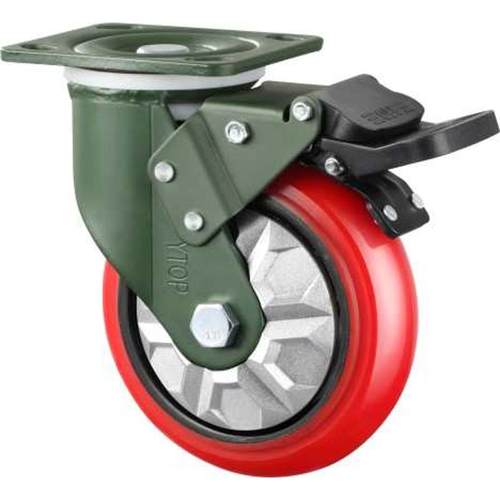 YTOP卓烨锰钢脚轮21F红色圆弧铁芯聚氨酯4寸5寸6寸8寸万向轮定轮