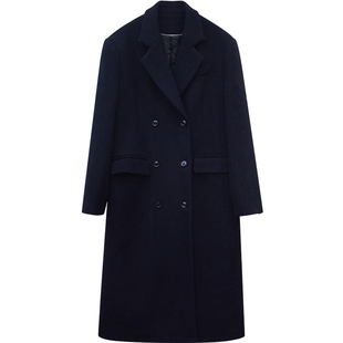 333sss 气场十足！韩素希大衣！藏蓝色50羊毛垫肩大衣外套女长款