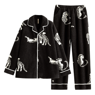 家乐芬睡衣男士秋冬款冬季半边绒珊瑚绒加厚加绒家居服黑色高级感