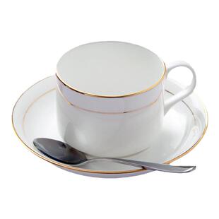 景德镇咖啡杯套装杯子陶瓷骨瓷金边纯白欧式杯创意配送勺子