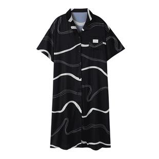 睡裙女士夏季冰丝短袖薄款夏天长款睡衣大码仿真丝绸高级感中长裙