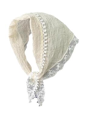 周也同款法式白色蕾丝三角巾头巾女包头三角形田园风发带2024新款