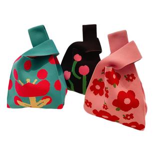 原创韩版针织毛线手提包可爱饭盒袋水桶托特伴手礼手拎马甲背心包