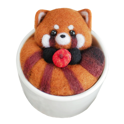 数绵羊羊毛毡戳戳乐diy手工材料包 花盆里的小熊猫玩偶摆件礼物