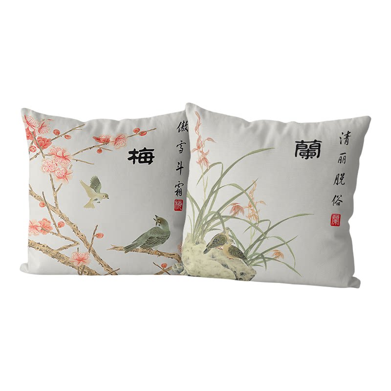 梅兰竹菊新中式十字绣自己手工线绣花卉满绣抱枕套沙发简单制作