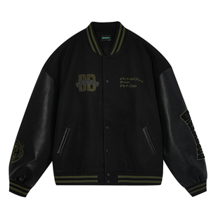 bdpowerup美式毛呢棒球服外套男秋冬季宽松休闲黑色夹克男士外套