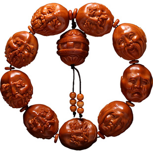 十八罗汉橄榄核手串 文玩把件橄榄核雕手工雕刻双面 手串男士手链