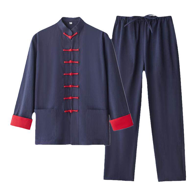 唐装男中国风春秋套装棉麻长袖三件套中式唐装汉服复古居士服茶服