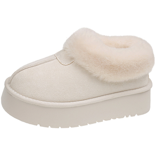 厚底雪地靴女鞋2025冬季新款时尚棉鞋加绒保暖防滑一脚蹬面包鞋子