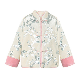 LittleNaive女童新中式外套冬季国风丝绒保暖棉服儿童刺绣拜年服