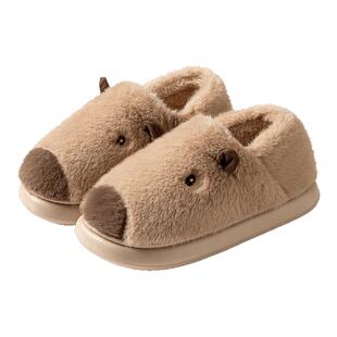 卡皮巴拉棉拖鞋女款冬2025新款室内可爱家居毛绒棉鞋情侣拖鞋包跟