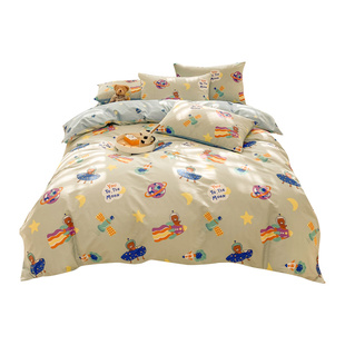 莫凡ins风纯棉床上用品四件套100全棉卡通宿舍床单三件套学生被套