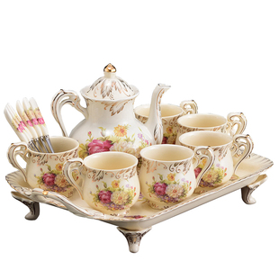 水杯套装陶瓷家用欧式宫廷客厅耐热中古带托盘礼盒茶杯茶具套装