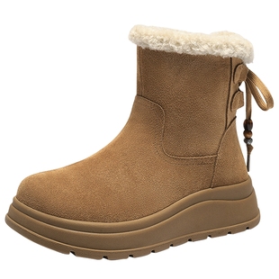 森达雪地靴女东北棉鞋2025冬新牛皮保暖毛绒厚底休闲短靴ZTI50DD5