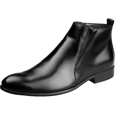 尖头短靴拉链加绒高帮皮鞋皮靴