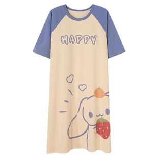 自带胸垫一体睡衣裙子女夏季薄款卡通玉桂狗睡裙2026新款短袖纯棉