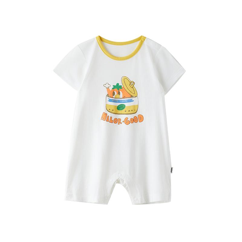 米乐熊婴儿衣服夏季短袖全开裆莫代尔连身哈衣婴幼儿外出服连体衣