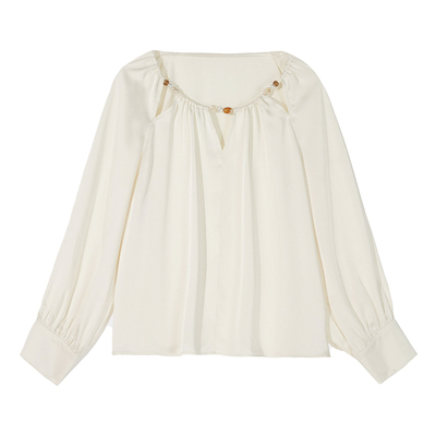 Missonep法式V领珠饰衬衫