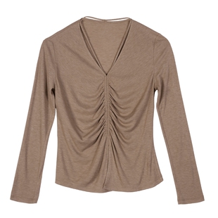【商场同款】Lavinia春秋款v领拼接褶皱针织T恤衫上衣P41T102