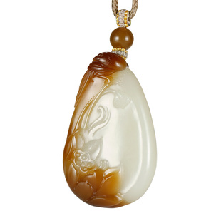 玉说和田玉荷花翠鸟吊坠男女款玉坠糖白玉荷塘雅趣玉佩玉石挂件