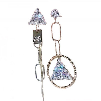 不对称满钻三角形几何耳环女秋冬