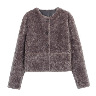 pusumede 半熟冬日 皮毛一体环保仿皮草外套女高级保暖毛毛短大衣