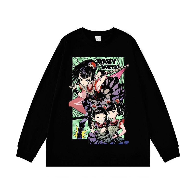 日系baby金属乐队二次元动漫周边印花长袖T恤男女摇滚黑色上衣