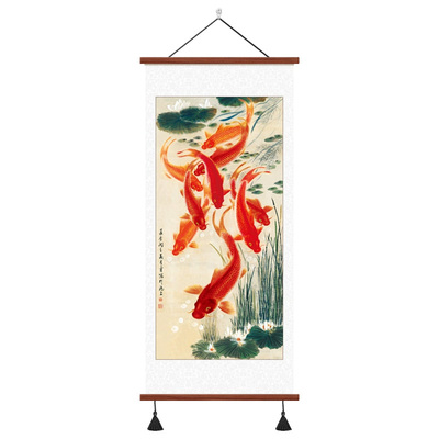 年年有鱼玄关装饰画九鱼图竖版