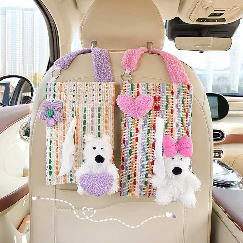 新品 新款车载纸巾盒卡通车用椅背挂式抽纸盒原创多巴胺汽车纸巾